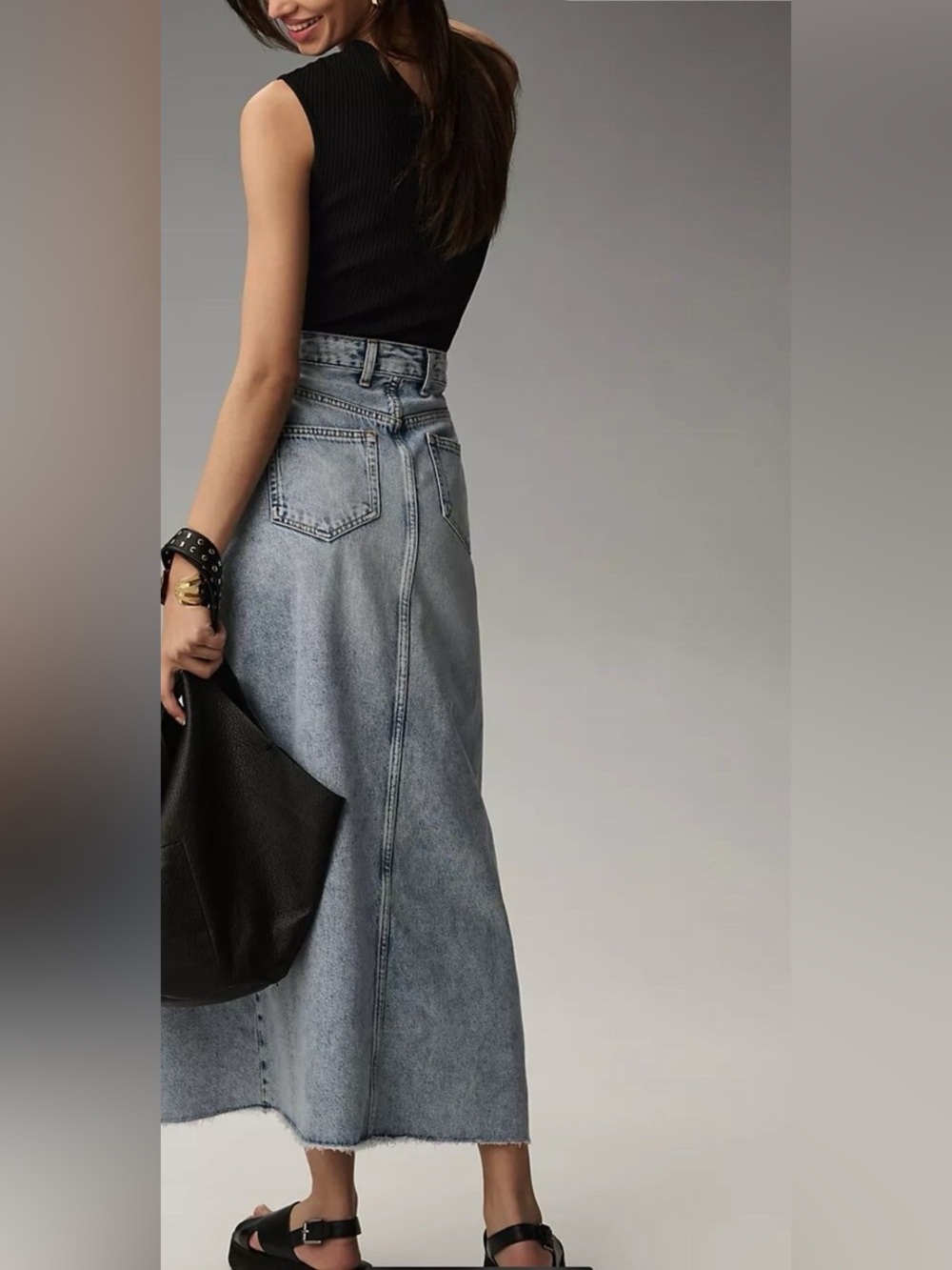 By Anthropologie Pilcro Light Blue Denim Maxi Skirt with Front Slit - Picture 3 of 16